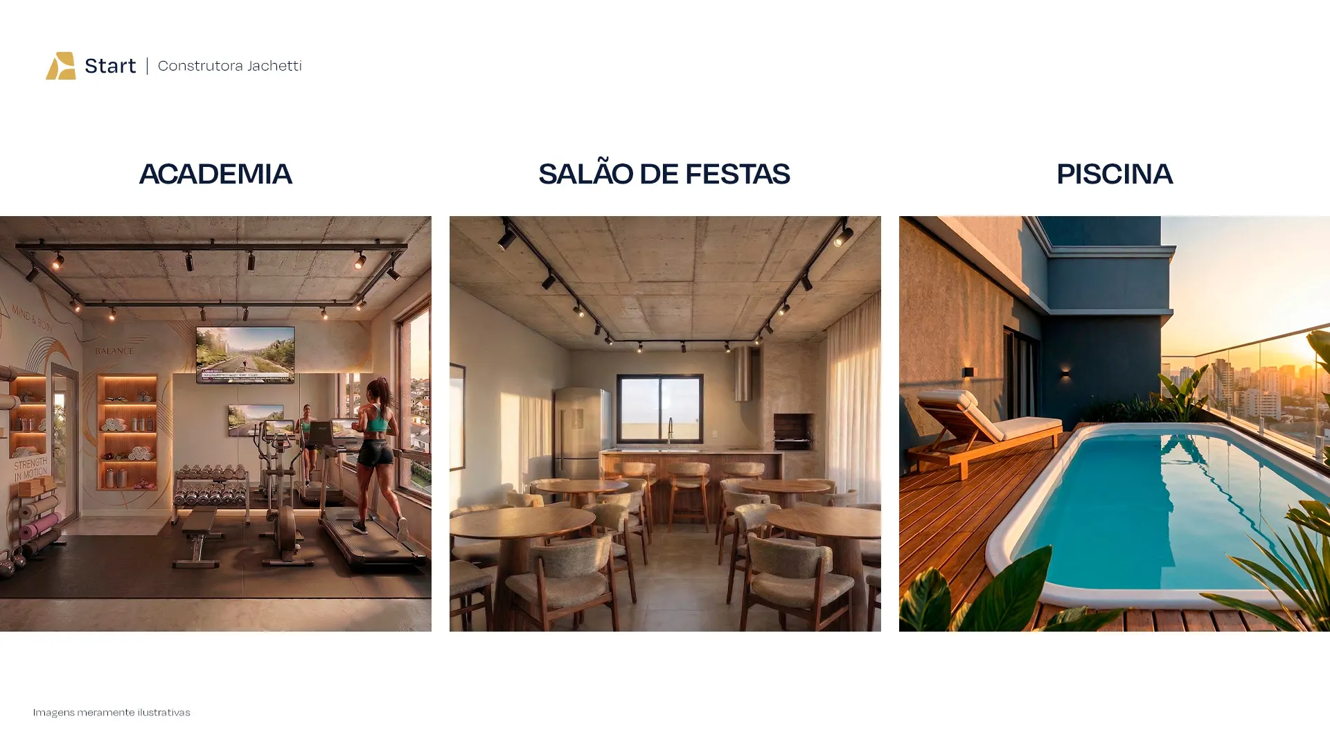 Academia, salão de festas e piscina do Residencial Start